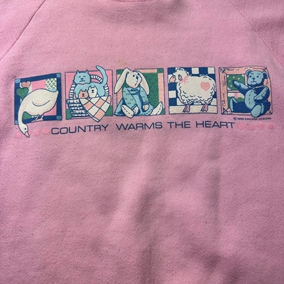 90s vintage Pink "country warms the heart" Crewneck Sweater Womens Size Large - Picture 3 of 12